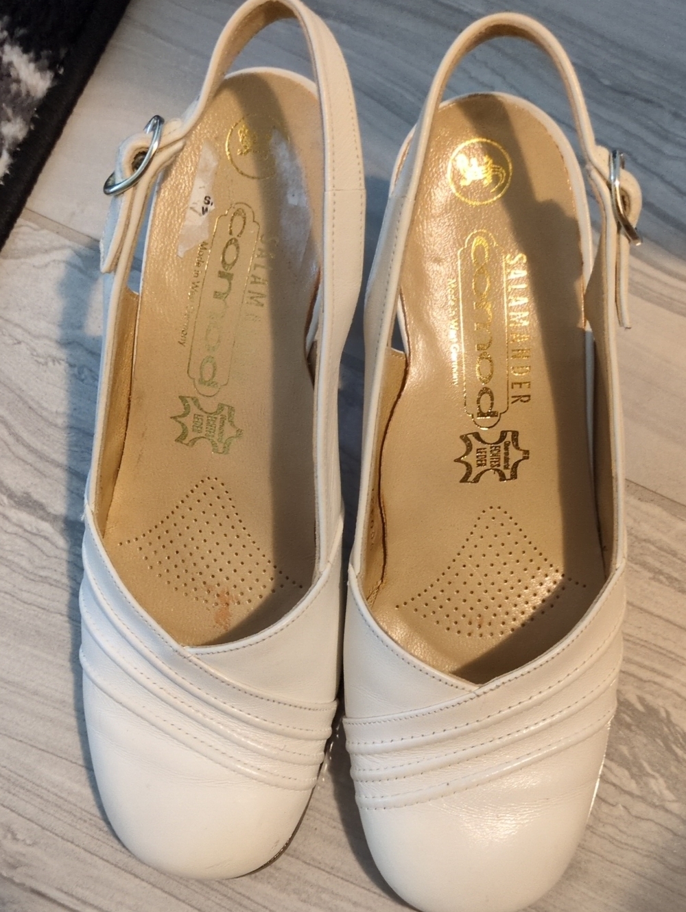 Salamander White Leather Slingback Mules with Adjustable Buckle